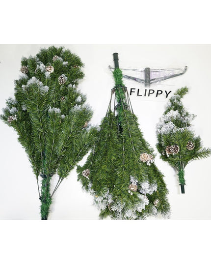 Brad artificial de Craciun nins, decorat cu conuri pin, pentru perete/colt, inaltime , diametru , 1224 ramuri