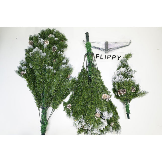 Brad artificial de Craciun nins, decorat cu conuri pin, pentru perete/colt, inaltime , diametru , 1224 ramuri