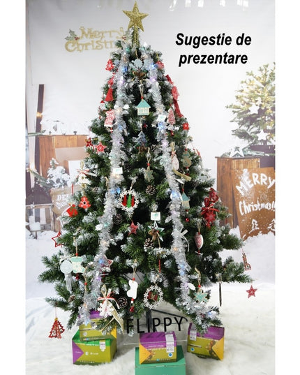 Brad artificial de Craciun nins, decorat cu conuri pin, pentru perete/colt, inaltime , diametru , 1224 ramuri