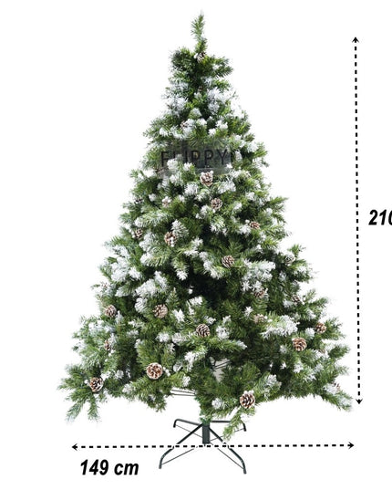 Brad artificial de Craciun nins, decorat cu conuri pin, pentru perete/colt, inaltime , diametru , 1224 ramuri