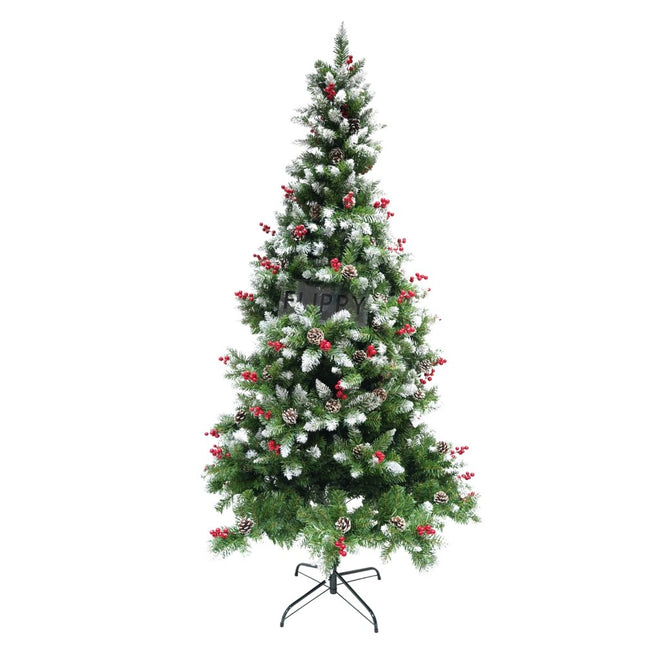 Brad artificial de Craciun nins, decorat cu conuri pin rosii, inaltime , diametru , 319 ramuri