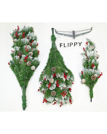 Brad artificial de Craciun nins, decorat cu conuri pin rosii, inaltime , diametru , 643 ramuri