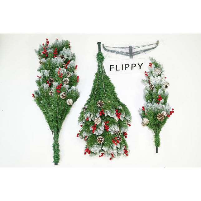 Brad artificial de Craciun nins, decorat cu conuri pin rosii, inaltime , diametru , 643 ramuri