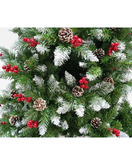 Brad artificial de Craciun nins, decorat cu conuri pin rosii, inaltime , diametru , 643 ramuri