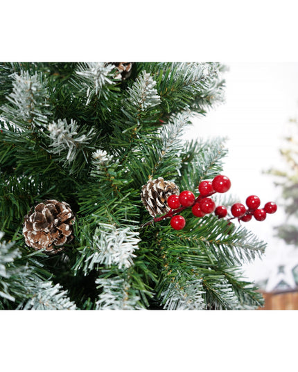 Brad artificial de Craciun Premium tip nins, decorat cu conuri pin rosii, inaltime , 863 ramuri bogate