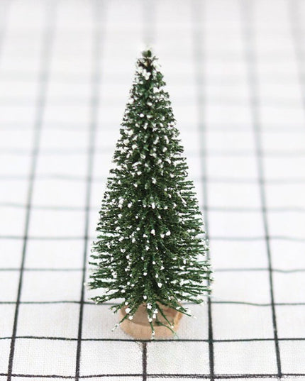 Brad artificial de craciun, tip pin inzapezit, ornament pentru masa, pe suport lemn, inaltime