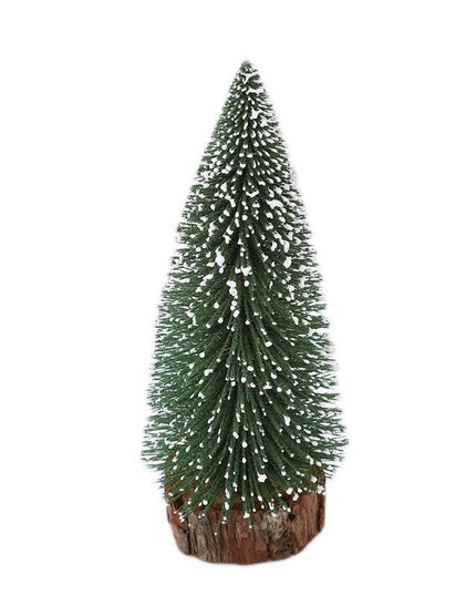 Brad artificial de craciun, tip pin inzapezit, ornament pentru masa, pe suport lemn, inaltime