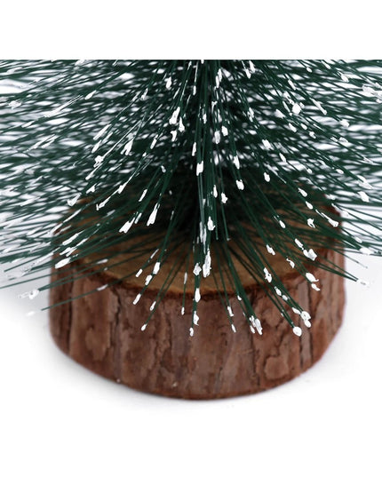 Brad artificial de craciun, tip pin inzapezit, ornament pentru masa, pe suport lemn, inaltime