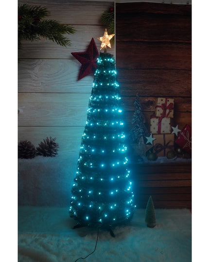 Brad artificial Pop-Up cu instalatie integrata, Lumini RGB, Suport inclus, Stea luminata, 304 Led,Material PVC