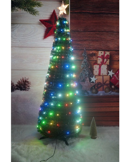 Brad artificial Pop-Up cu instalatie integrata, Lumini RGB, Suport inclus, Stea luminata, 304 Led,Material PVC