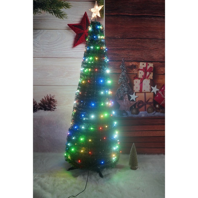 Brad artificial Pop-Up cu instalatie integrata, Lumini RGB, Suport inclus, Stea luminata, 304 Led,Material PVC