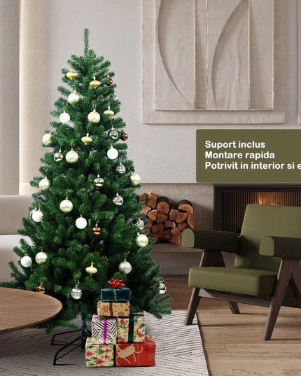 Brad de Craciun artificial cu suport inclus , 800 ramuri/varfuri, material plastic, suport clasic, fara iluminare, utilizat pentru interior/exterior