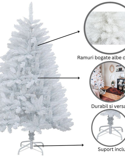 Brad de Craciun artificial cu suport inclus , 800 ramuri/varfuri, material plastic, suport clasic, fara iluminare, utilizat pentru interior/exterior