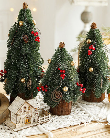 Decoratiune Craciun pentru Masa, Ornament de Decor Model Brad de Craciun de Dimensiuni Mici, pentru Birou si Interior, din Plastic