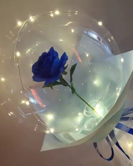 Buchet Decorativ, Trandafir in Balon cu Lumini Led, Diametru , 2 x Baterii AA (neincluse)