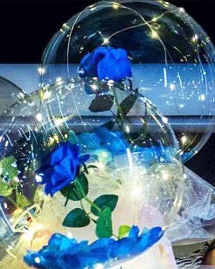 Buchet Decorativ, Trandafir in Balon cu Lumini Led, Diametru , 2 x Baterii AA (neincluse)