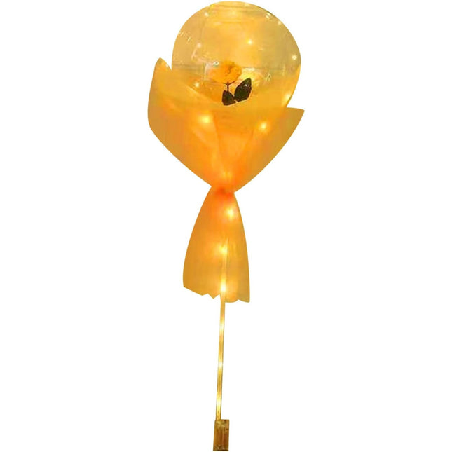 Buchet Decorativ, Trandafir in Balon cu Lumini Led, Diametru , 2 x Baterii AA (neincluse), Sampanie