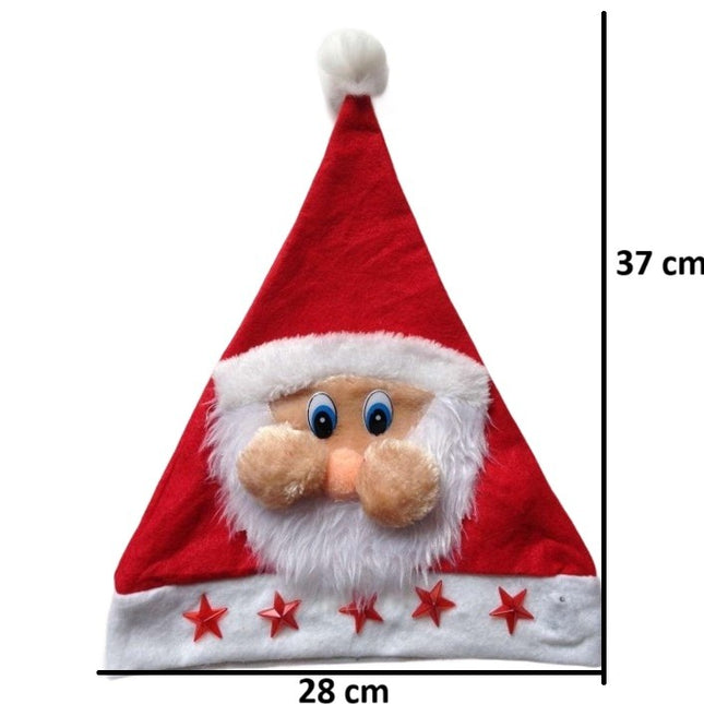 Caciula de Mos Craciun, Model 2 Mos Craciun cu Stelute Rosii, Marime Universala, Material Textil