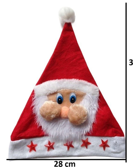 Caciula de Mos Craciun, Model 2 Mos Craciun cu Stelute Rosii, Marime Universala, Material Textil