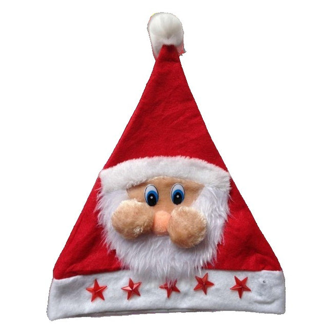 Caciula de Mos Craciun, Model 2 Mos Craciun cu Stelute Rosii, Marime Universala, Material Textil