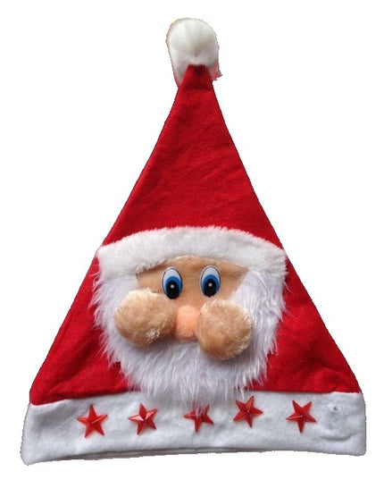 Caciula de Mos Craciun, Model 2 Mos Craciun cu Stelute Rosii, Marime Universala, Material Textil