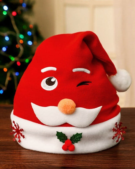 Caciula de Mos Craciun, Model 3 Mos Craciun cu Mustata, Marime Universala, Material Textil