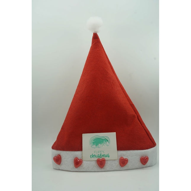 Caciulita de Mos Craciun, cu inimi si led, rosie, marime universala, poliester