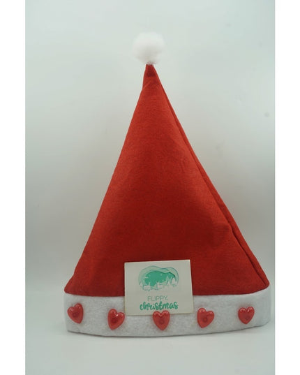 Caciulita de Mos Craciun, cu inimi si led, rosie, marime universala, poliester