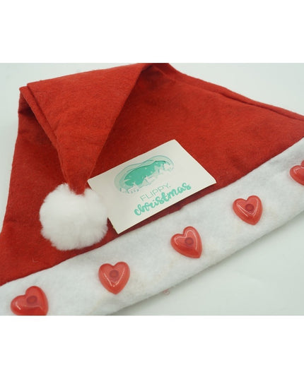 Caciulita de Mos Craciun, cu inimi si led, rosie, marime universala, poliester