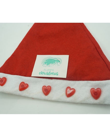 Caciulita de Mos Craciun, cu inimi si led, rosie, marime universala, poliester