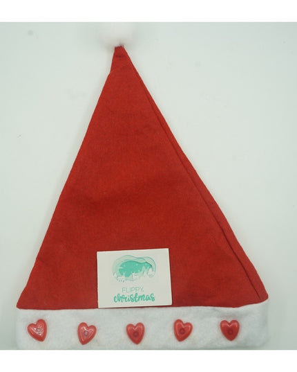 Caciulita de Mos Craciun, cu inimi si led, rosie, marime universala, poliester