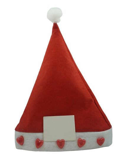 Caciulita de Mos Craciun, cu inimi si led, rosie, marime universala, poliester