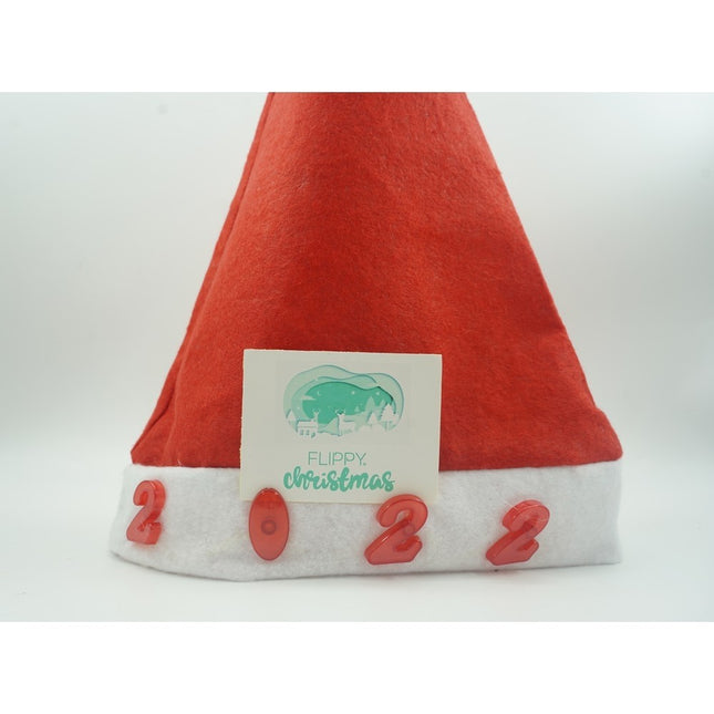 Caciulita de Mos Craciun, cu inscriptie 2022 si led, rosie, marime universala, poliester