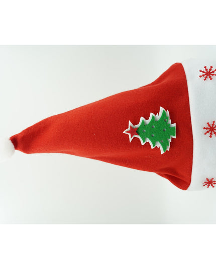 Caciulita de Mos Craciun, cu model de Brad si ornament fulg de nea, rosie, marime universala, material textil