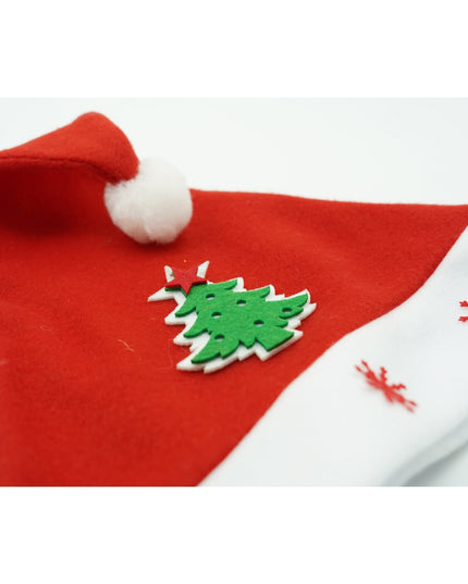 Caciulita de Mos Craciun, cu model de Brad si ornament fulg de nea, rosie, marime universala, material textil