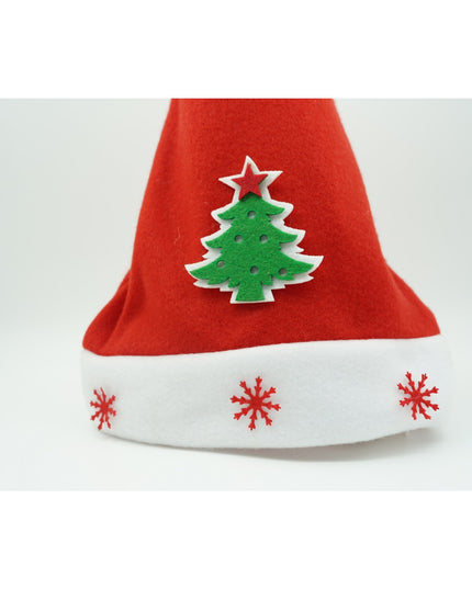 Caciulita de Mos Craciun, cu model de Brad si ornament fulg de nea, rosie, marime universala, material textil