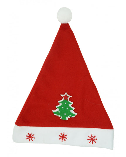 Caciulita de Mos Craciun, cu model de Brad si ornament fulg de nea, rosie, marime universala, material textil