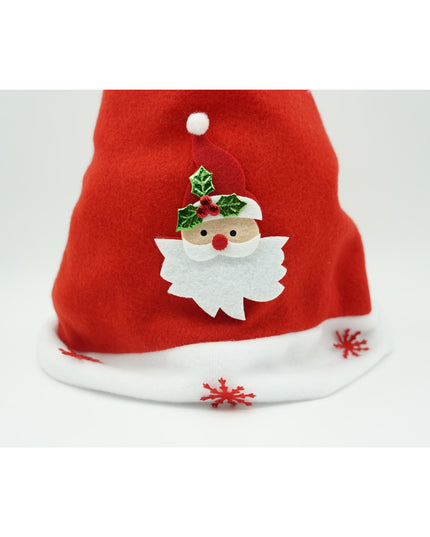 Caciulita de Mos Craciun, cu model de Mos Craciun si ornament fulg de nea, rosie, marime universala, material textil