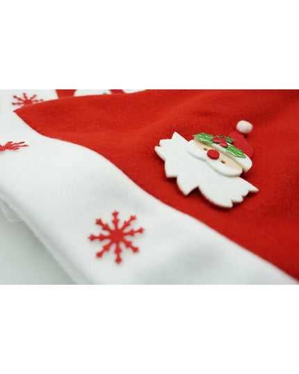 Caciulita de Mos Craciun, cu model de Mos Craciun si ornament fulg de nea, rosie, marime universala, material textil