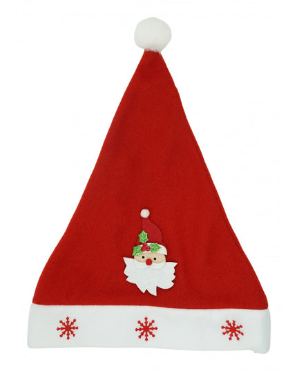 Caciulita de Mos Craciun, cu model de Mos Craciun si ornament fulg de nea, rosie, marime universala, material textil