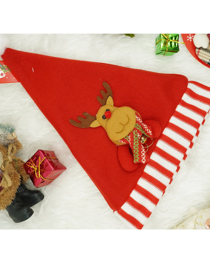 Caciulita de Mos Craciun, cu model de Ren, rosie, marime universala, material textil