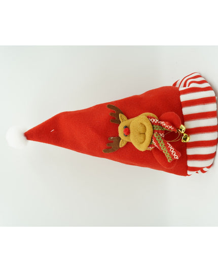 Caciulita de Mos Craciun, cu model de Ren, rosie, marime universala, material textil