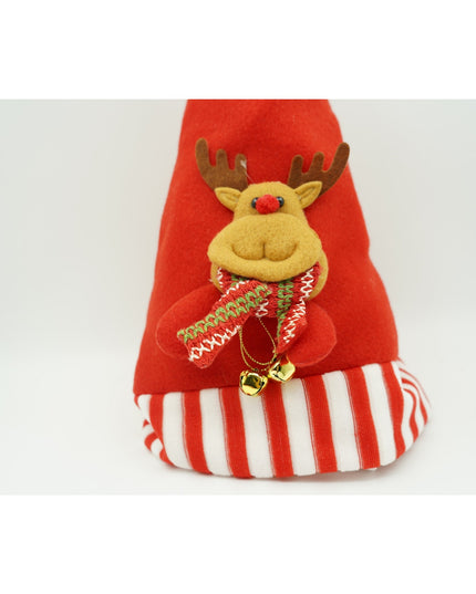 Caciulita de Mos Craciun, cu model de Ren, rosie, marime universala, material textil