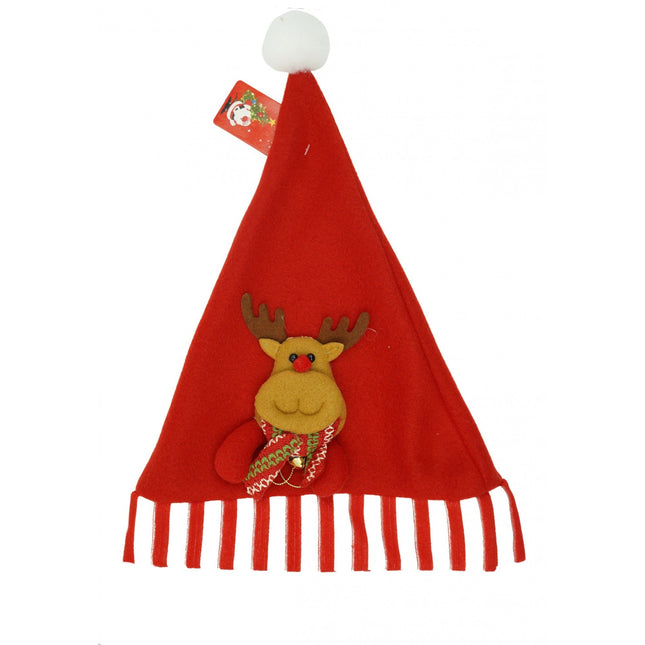Caciulita de Mos Craciun, cu model de Ren, rosie, marime universala, material textil