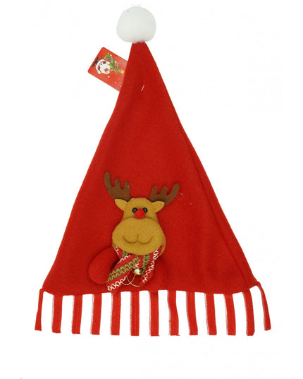 Caciulita de Mos Craciun, cu model de Ren, rosie, marime universala, material textil