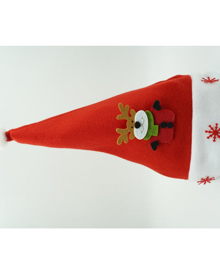 Caciulita de Mos Craciun, cu model de Ren si ornament fulg de nea, rosie, marime universala, material textil