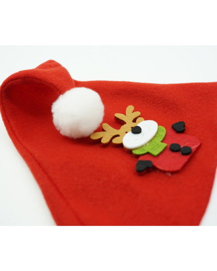 Caciulita de Mos Craciun, cu model de Ren si ornament fulg de nea, rosie, marime universala, material textil