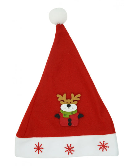 Caciulita de Mos Craciun, cu model de Ren si ornament fulg de nea, rosie, marime universala, material textil