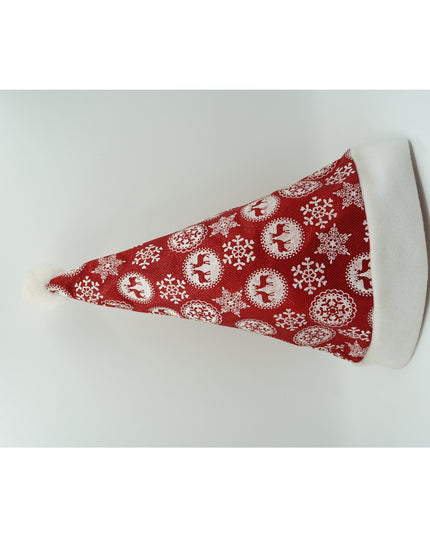Caciulita de Mos Craciun, cu ornament fulg de nea si sclipici, rosie, marime universala, material textil