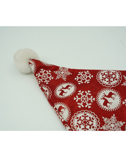 Caciulita de Mos Craciun, cu ornament fulg de nea si sclipici, rosie, marime universala, material textil